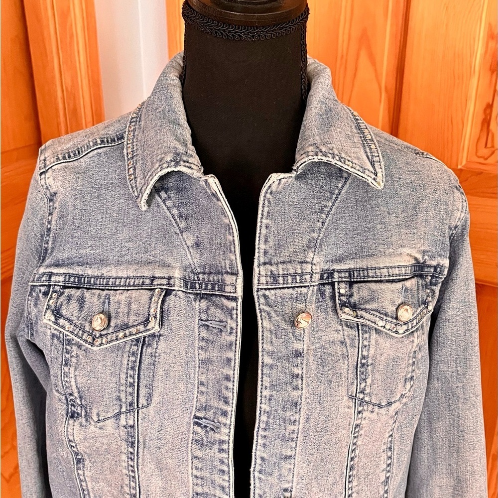 Laura Ashley Blue Sequin Denim Jacket Medium Boho Western Festival Cowgirl - Picture 10 of 17